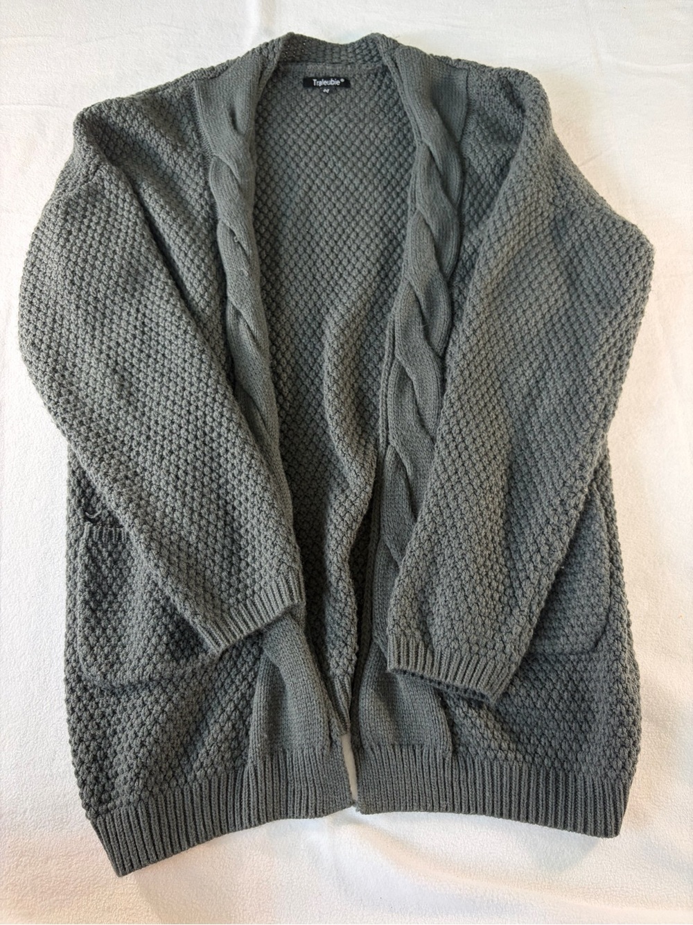 Cable-Stitch Open-Front Cardigan Sweater - Gray